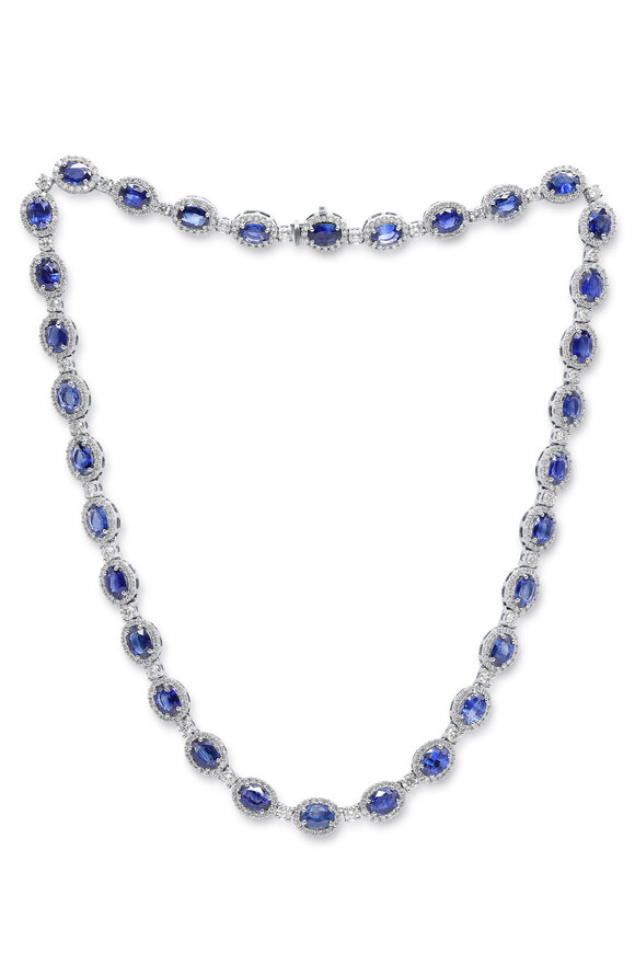 Diana M Jewels 18k White Gold Sapphire And Diamond Halo Necklace - view 1