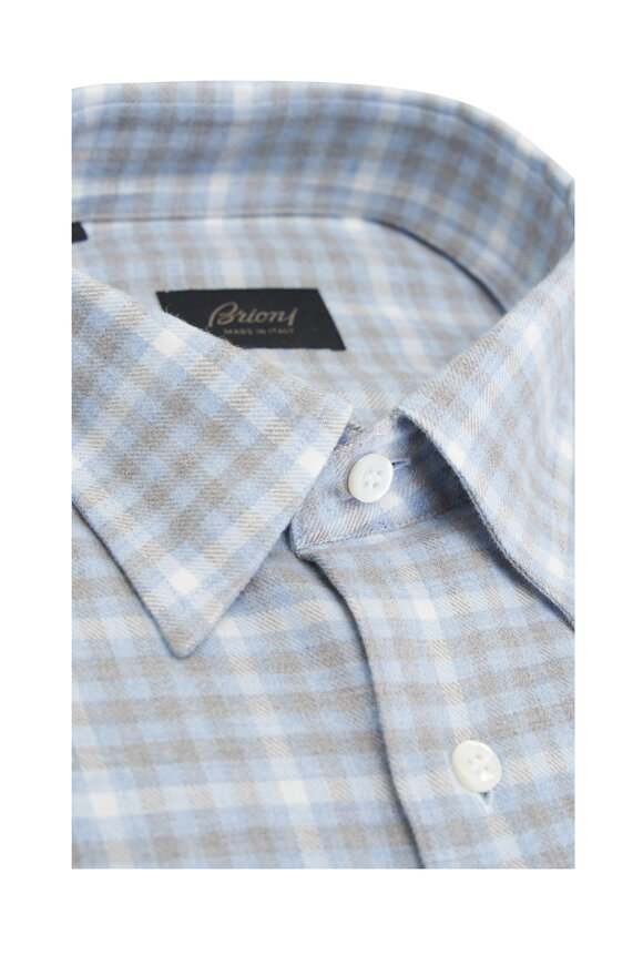 Brioni - Blue & Brown Plaid Cotton Sport Shirt 