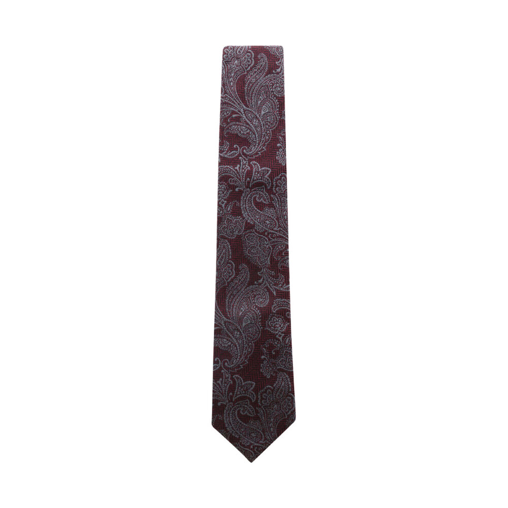 Brunello Cucinelli - Bordeaux and Grey Paisley Silk Blend Tie