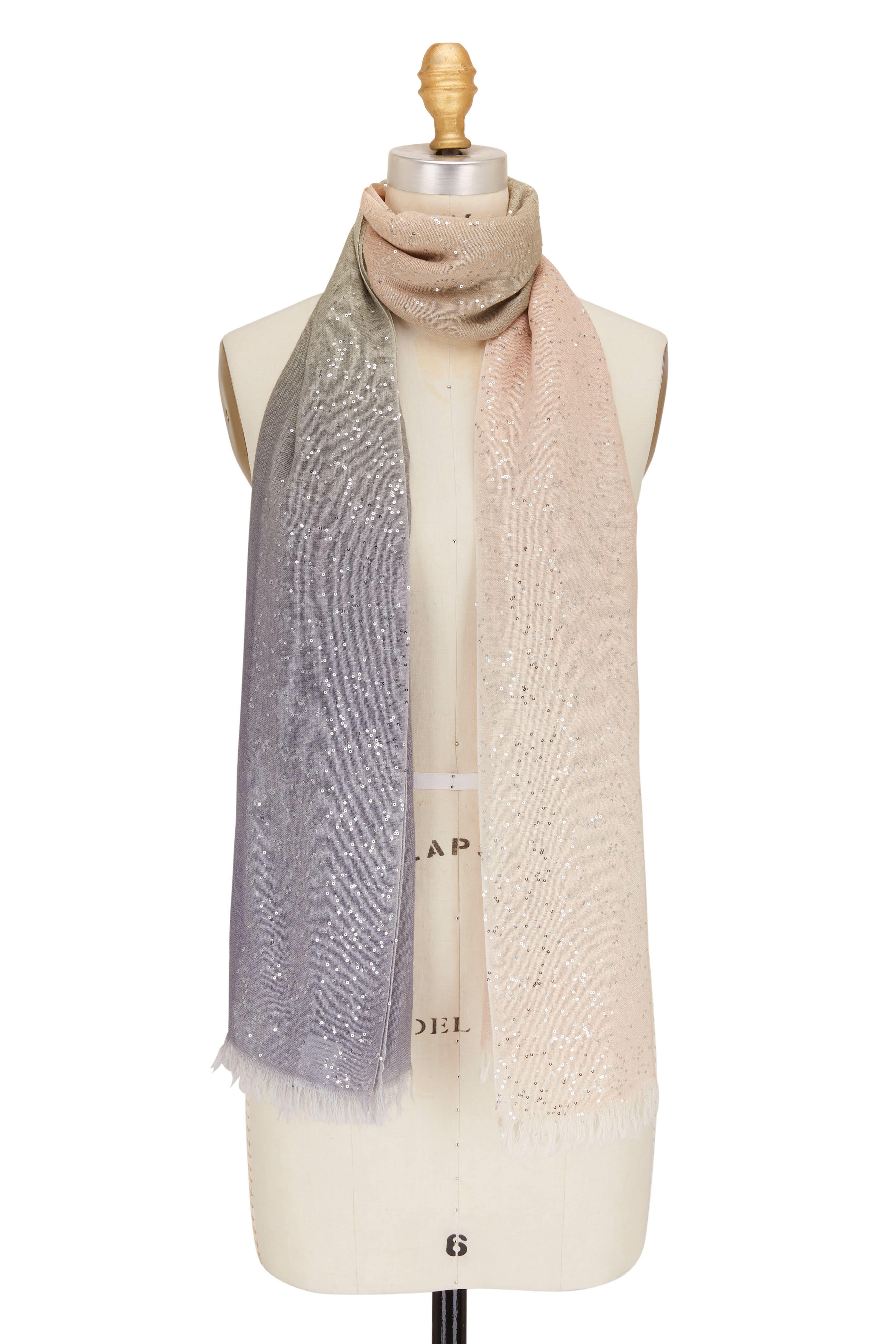 Faliero Sarti - Dania Pink, Green & Blue Paillette Ombre Scarf