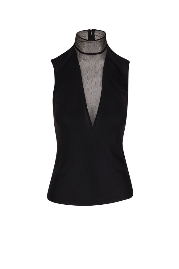 Akris - Black Transparent V-Neckline Blouse