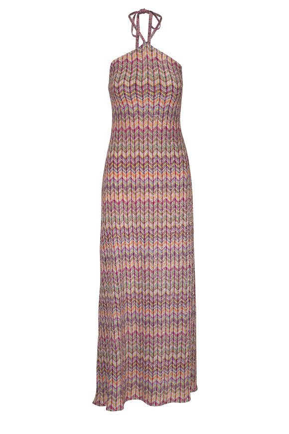 Missoni - Multicolor Striped Lurex Halter Maxi Dress 