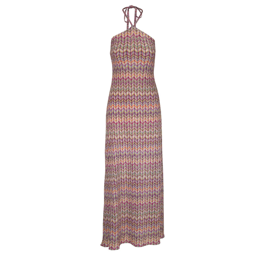 Missoni - Multicolor Striped Lurex Halter Maxi Dress