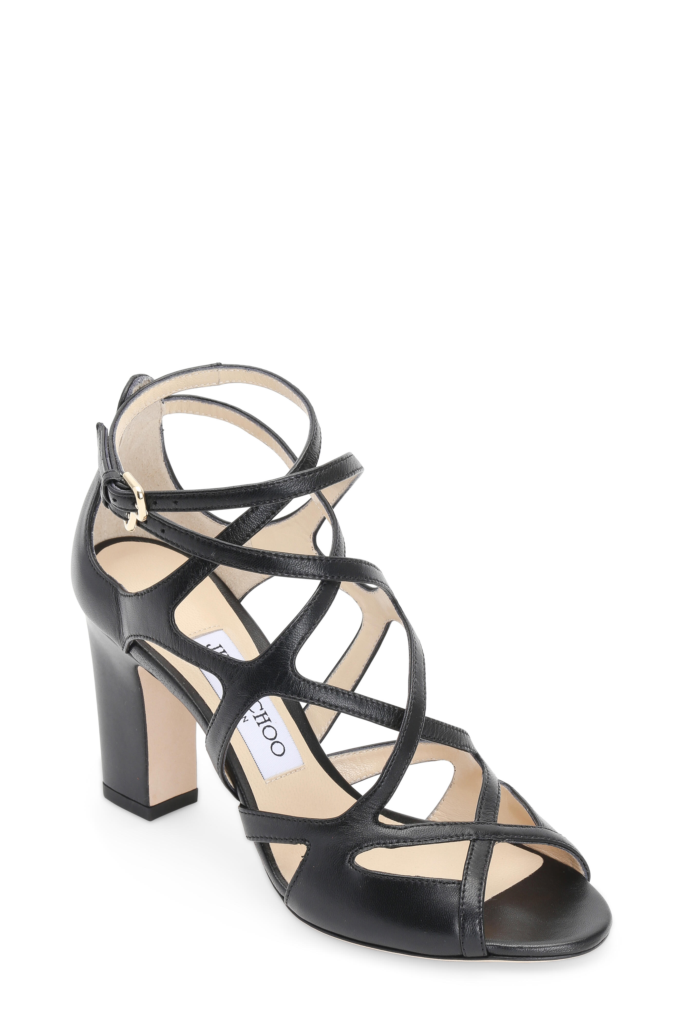 Jimmy Choo - Dillan Black Leather Cage Sandal, 85mm