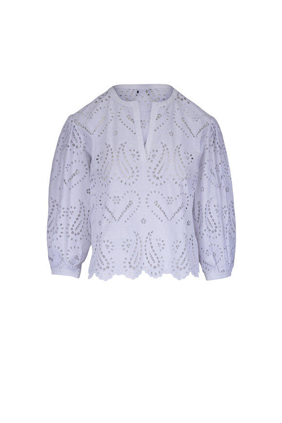 Etro White Eyelet Puff Sleeve Top
