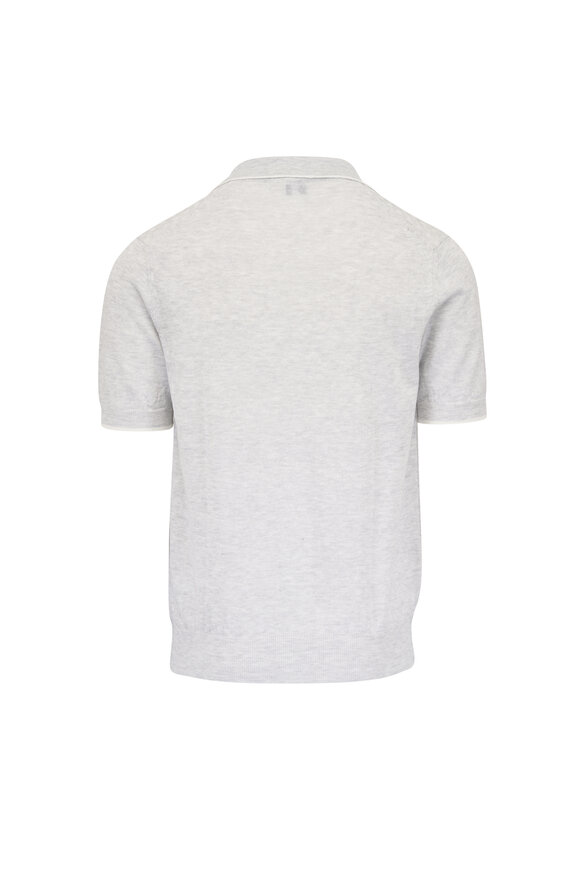 Fedeli Pearl Gray Linen & Cotton Johnny Collar Polo - view 3