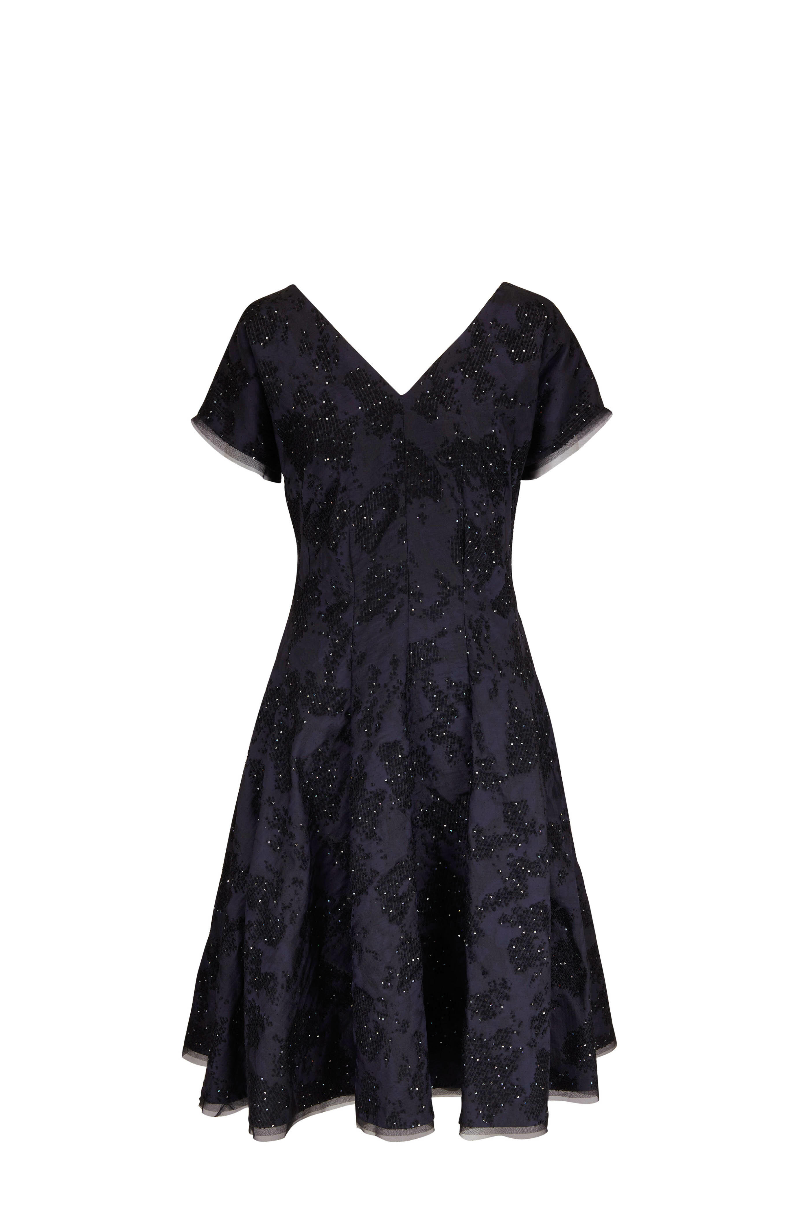 Talbot Runhof - Midnight Sequin Jacquard Midi Dress