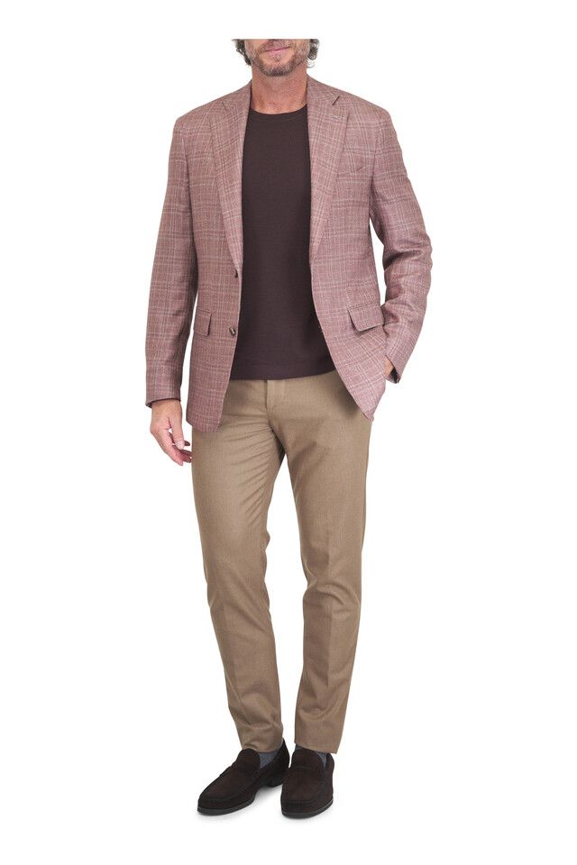 Designer outfit featuring Pink Check Wool, Silk & Linen Sportcoat and Smythe Sebano Suede Penny Loafer
