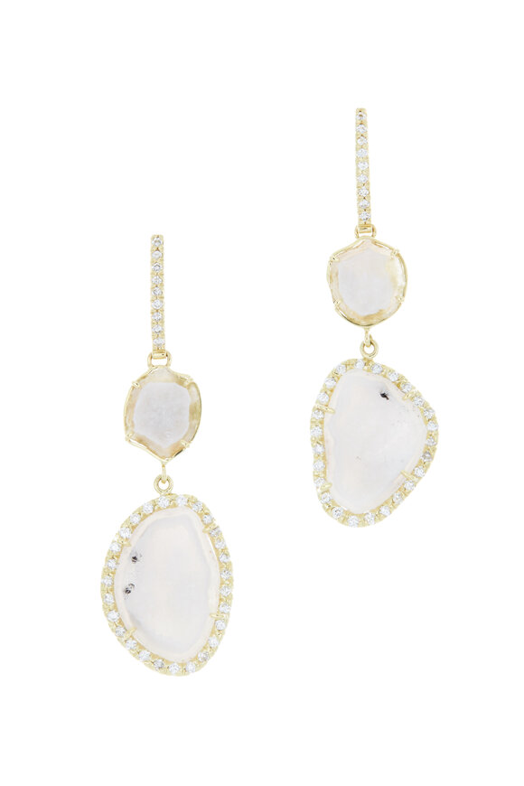 Kimberly McDonald - 18K Gold White Geode & Diamond Drop Earrings