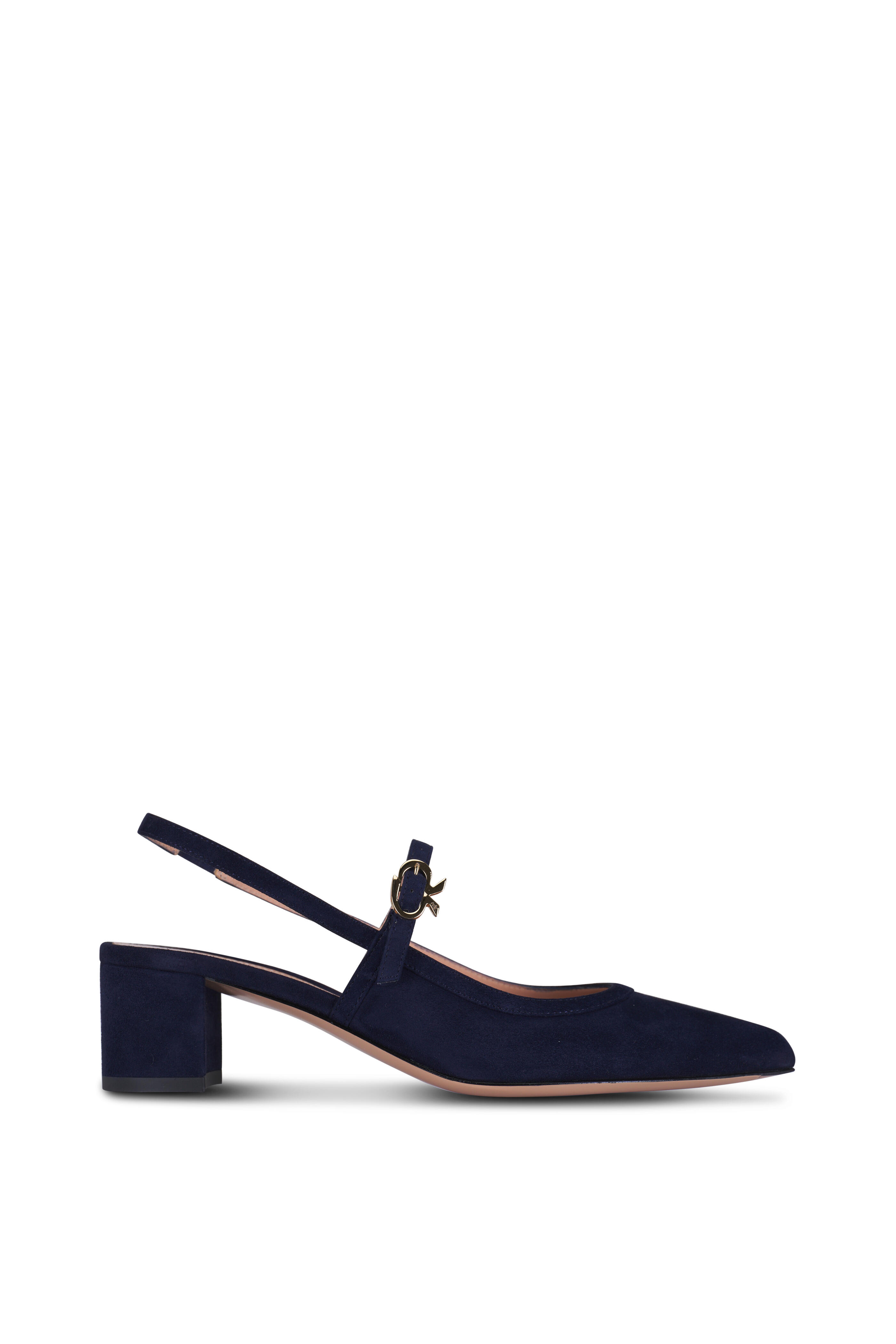 Gianvito Rossi - Allette Navy Suede Slingback, 45mm