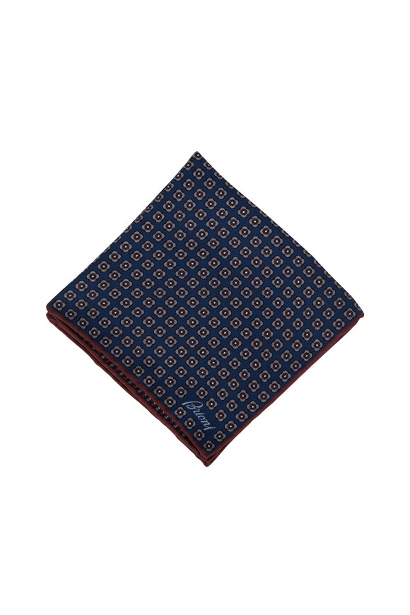 Navy Blue Geometric Silk Pocket Square