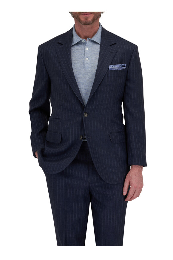 Brunello Cucinelli - Navy Stripe Linen Suit | Mitchell Stores