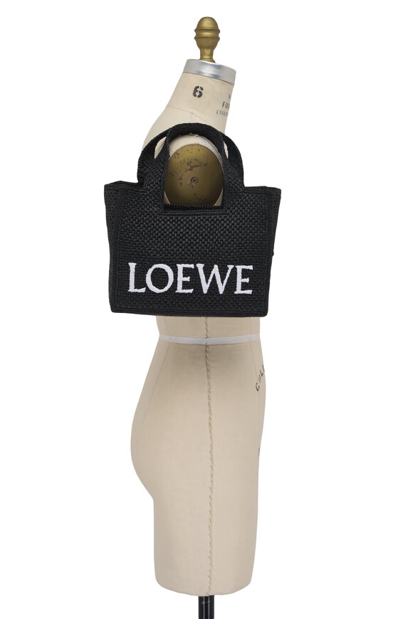 Loewe - Small Black Raffia Loewe Font Tote 