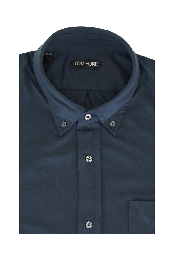 Tom Ford Royal Blue Silk & Cotton Button Down Shirt