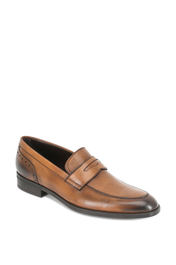 Zegna - Chestnut Antiqued Leather Penny Loafer