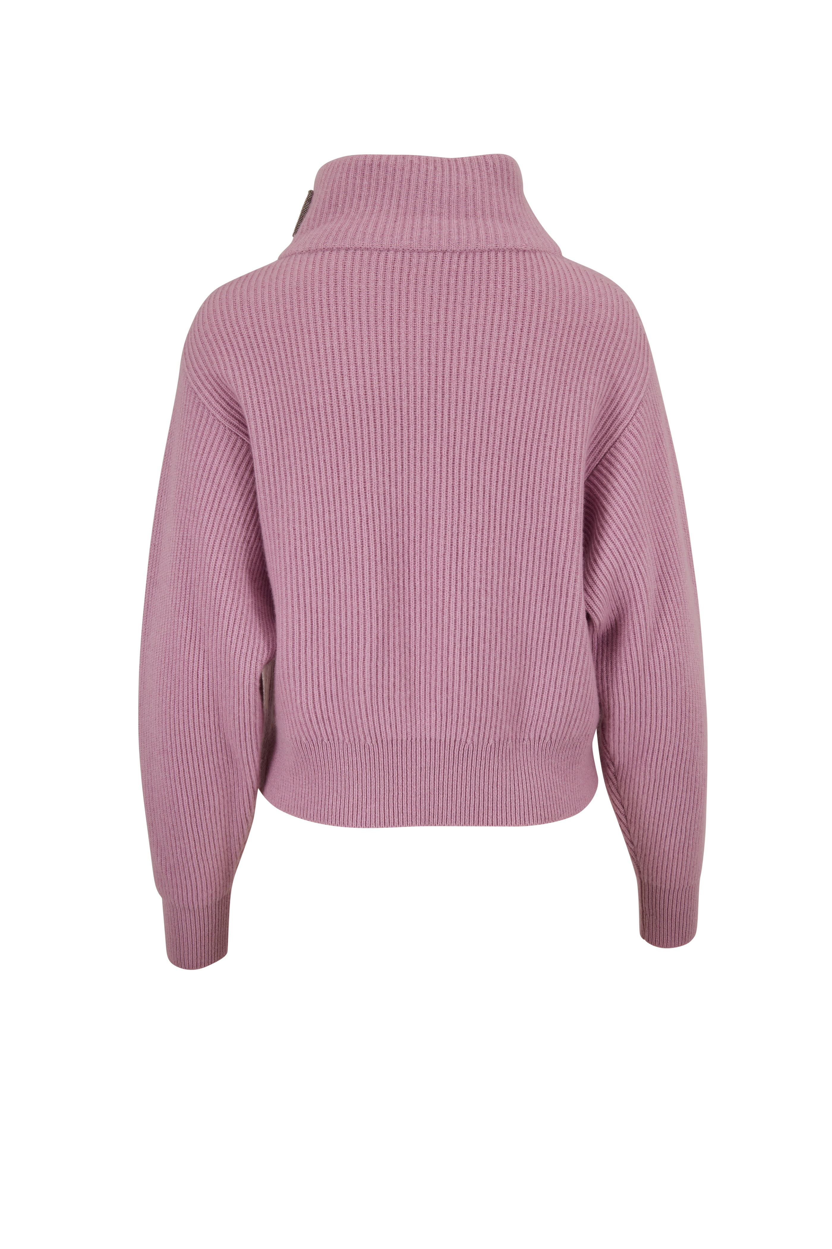 Brunello Cucinelli - Purple Ribbed Cashmere Draped Turtleneck