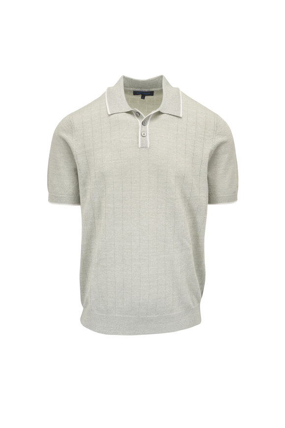 Patrick Assaraf Moss Green Wool & Linen Knit Polo