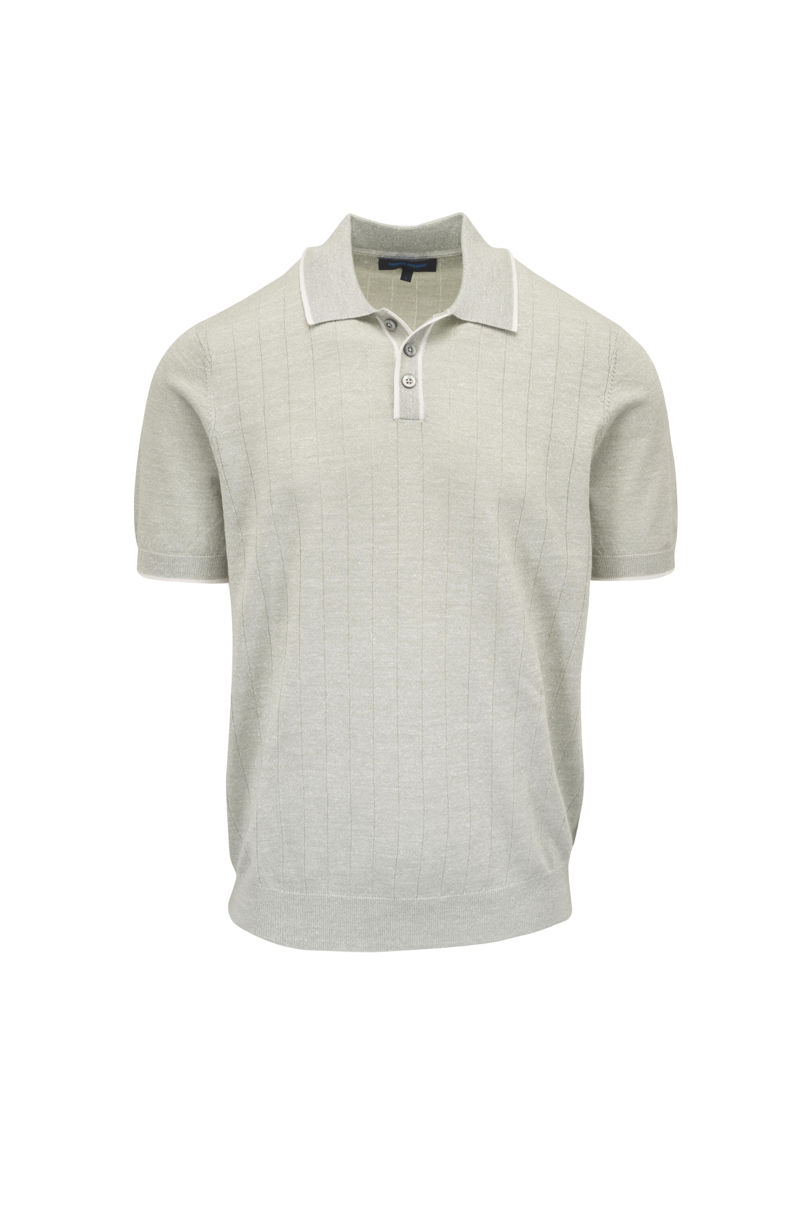 Patrick Assaraf - Moss Green Wool & Linen Knit Polo