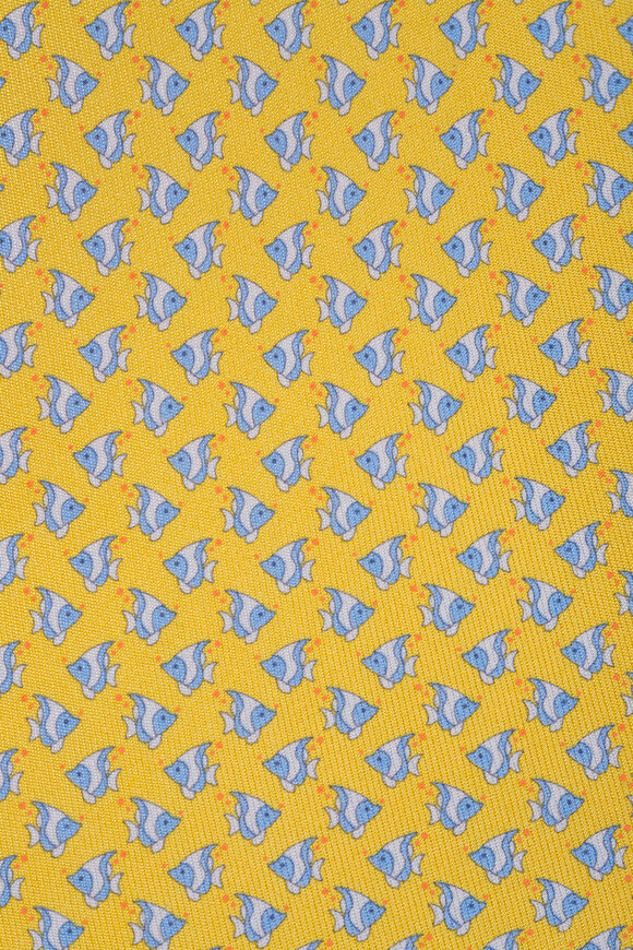 Ferragamo Yellow & Blue Fish Print Silk Necktie - view 2