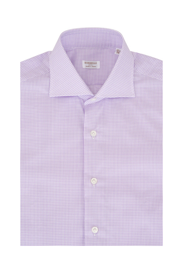 Borriello Purple Mini Check Cotton Dress Shirt - view 1