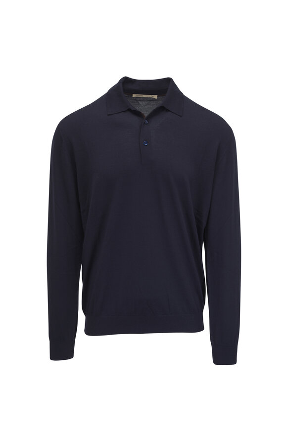 Maurizio Baldassari Navy Wool Polo Sweater