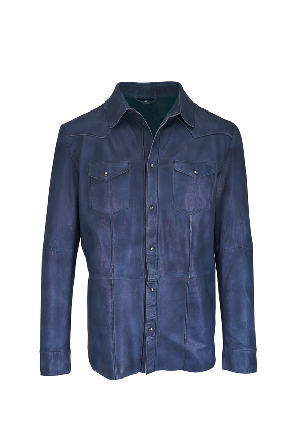 Gimos Blue Distressed Leather Over Shirt
