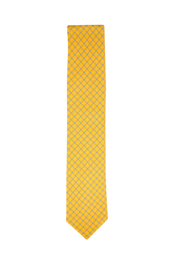 Eton Yellow & Blue Geometric Print Silk Necktie 