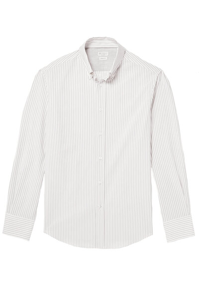 BRUNELLO CUCINELLI　グレーｘホワイト　ストライプ　フリルシャツ BRUNELLO CUCINELLI グレーxホワイト ストライプ フリルシャツ
