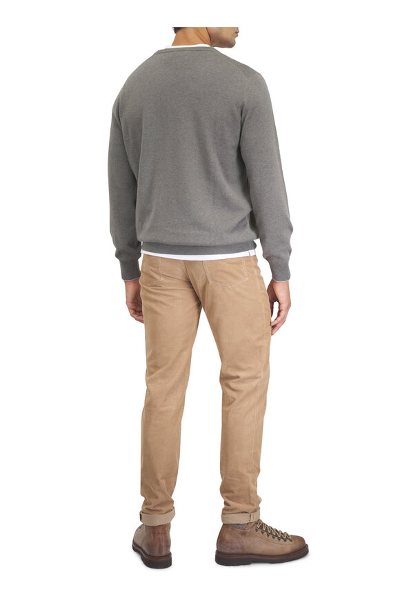 Brunello Cucinelli Army Green Cashmere Crewneck Sweater - view 3