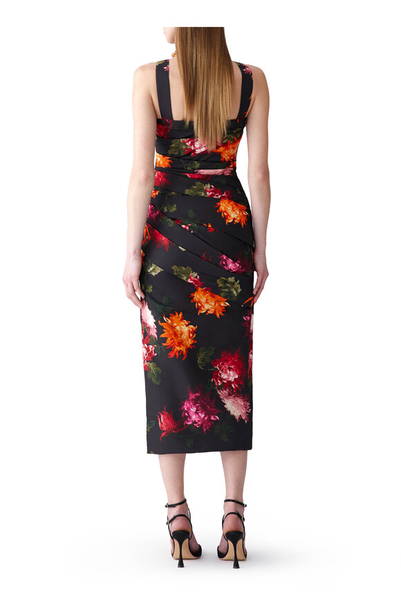 Carolina Herrera Chrysanthemum Print Draped Midi Dress - view 3