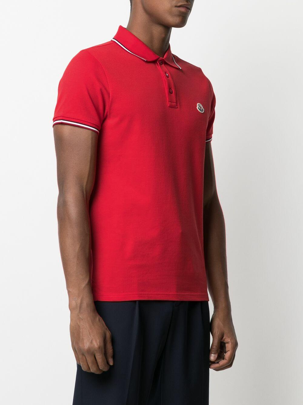 Moncler - Red Piqué Stripe Trim Polo