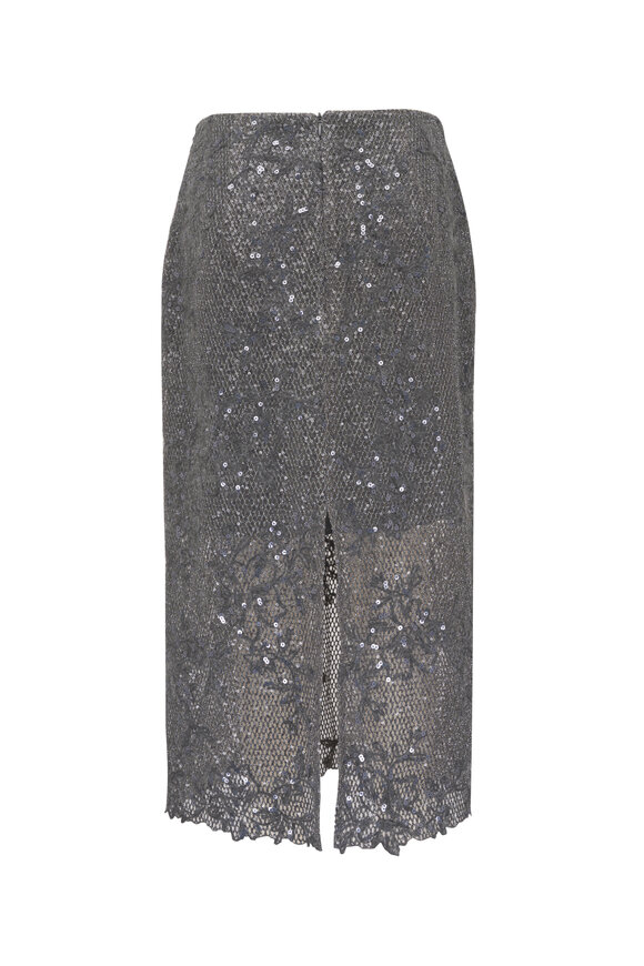 Brunello Cucinelli Dark Gray Dazzling Lace Embroidered Pencil Skirt - view 2