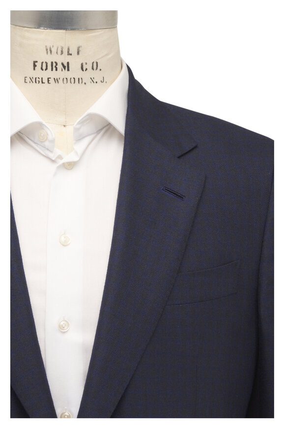 Zegna Navy Tonal Plaid Cashmere & Silk Sportcoat