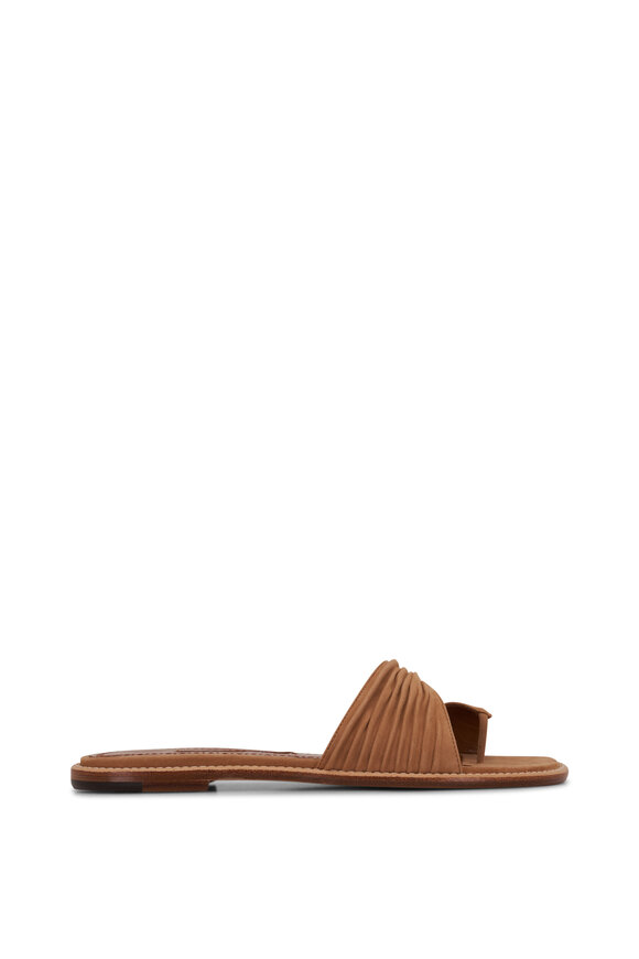 Manolo Blahnik - Tibo Medium Brown Gathered Leather Sandal 