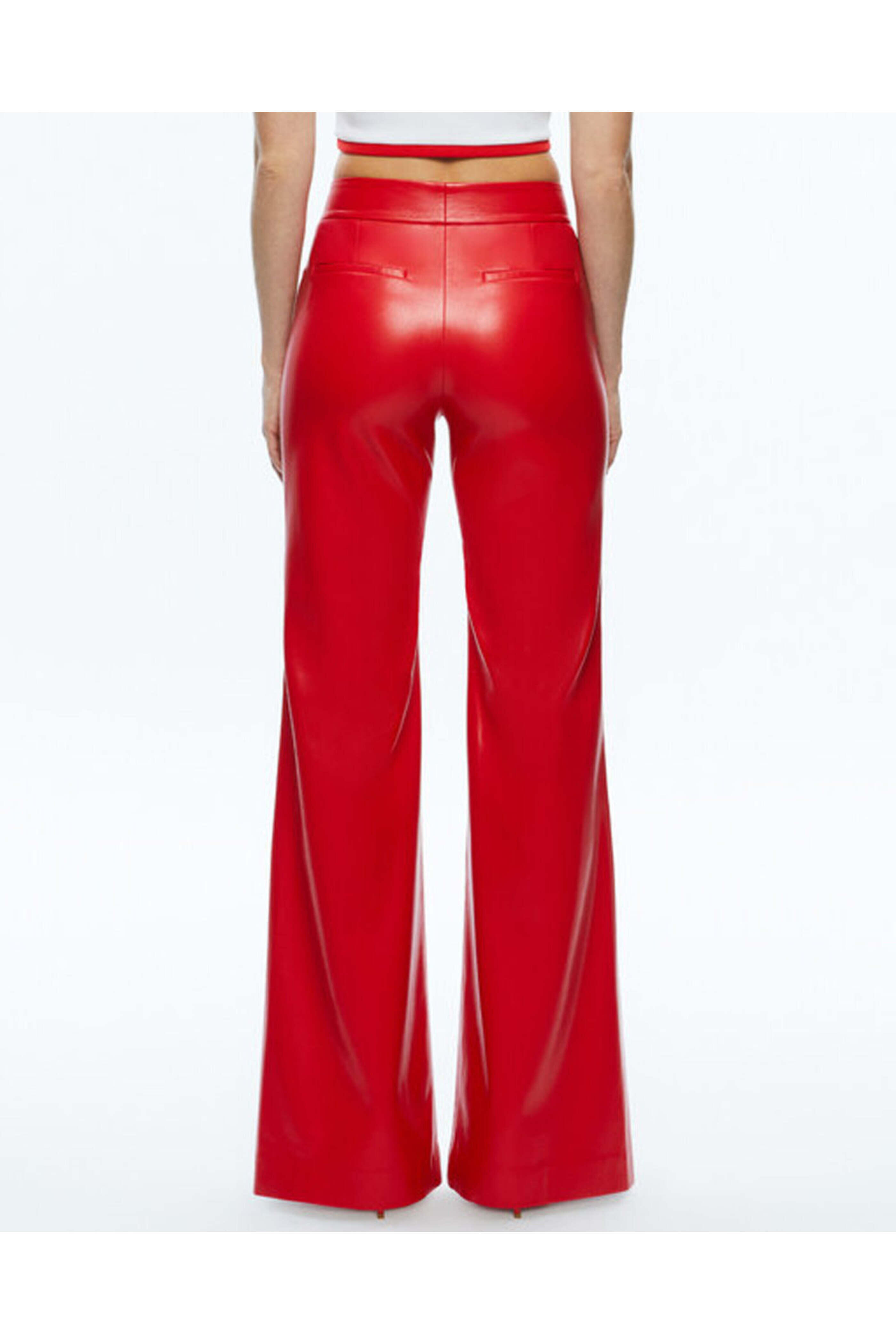 Alice & Olivia - Bright Ruby High Rise Vegan Leather Dylan Pant