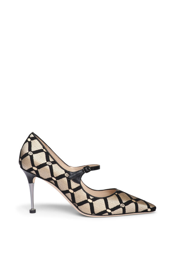 Manolo Blahnik Aleka Nude & Black Satin Pump, 90mm - view 3