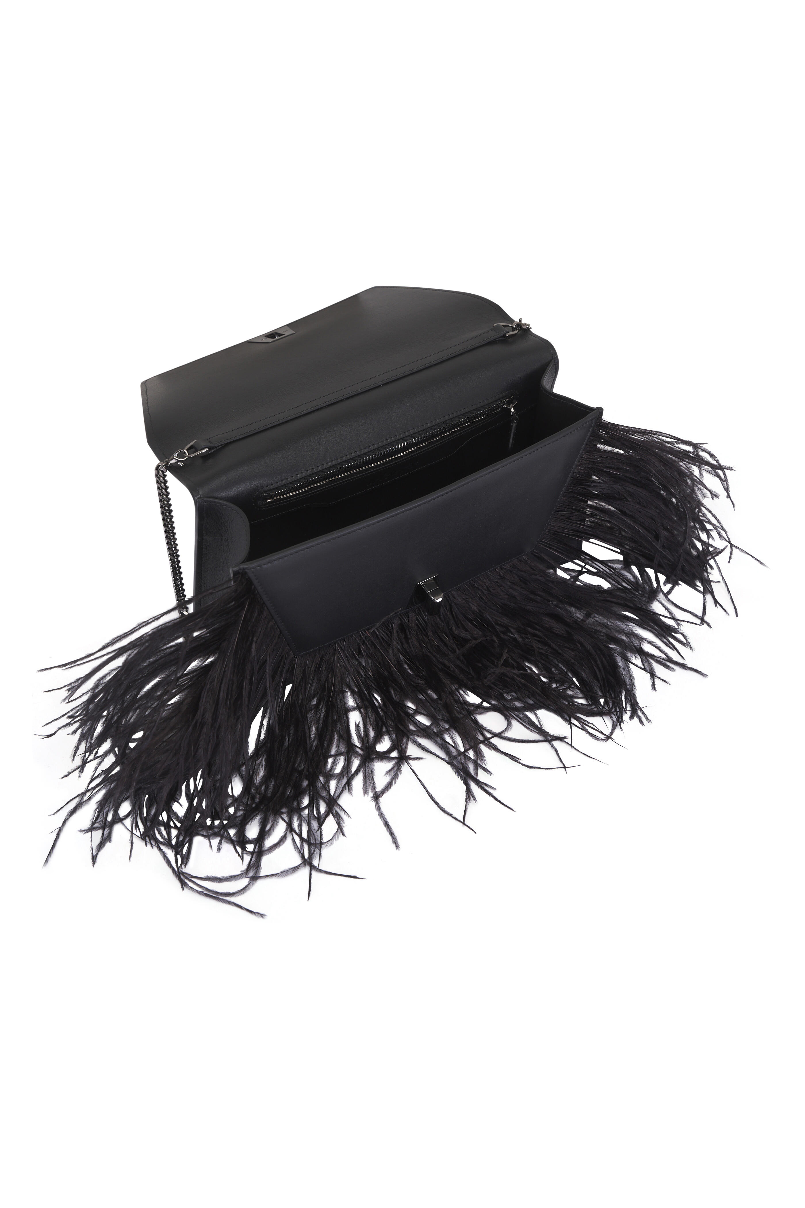 Akris - Anouk Black Feather Trim City Bag