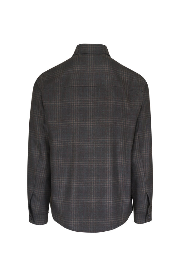 Maurizio Baldassari Dark Brown Plaid Wool, Silk & Cashmere Overshirt - view 6