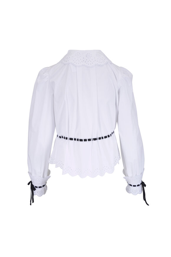 Valentino Embroidered Tied White Cotton Poplin Shirt - view 4