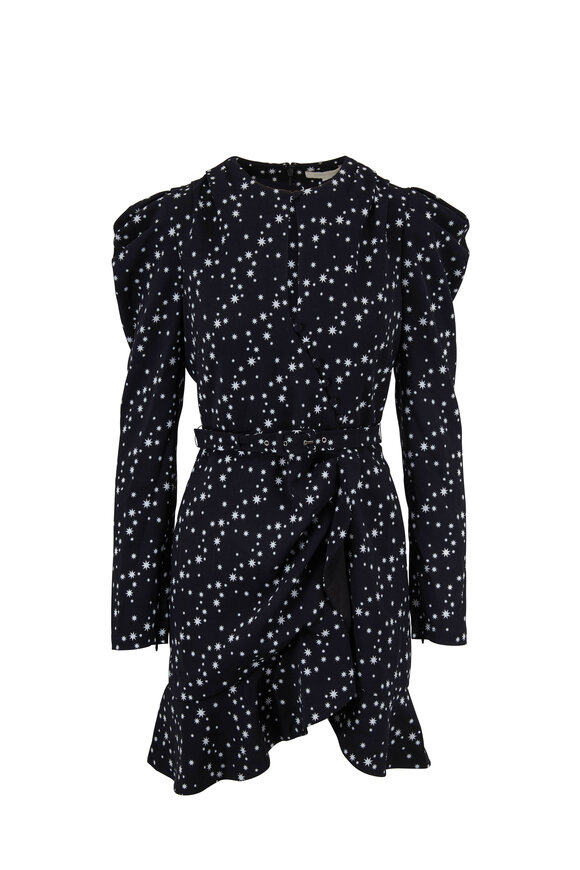 Black Star Print Wrap Dress