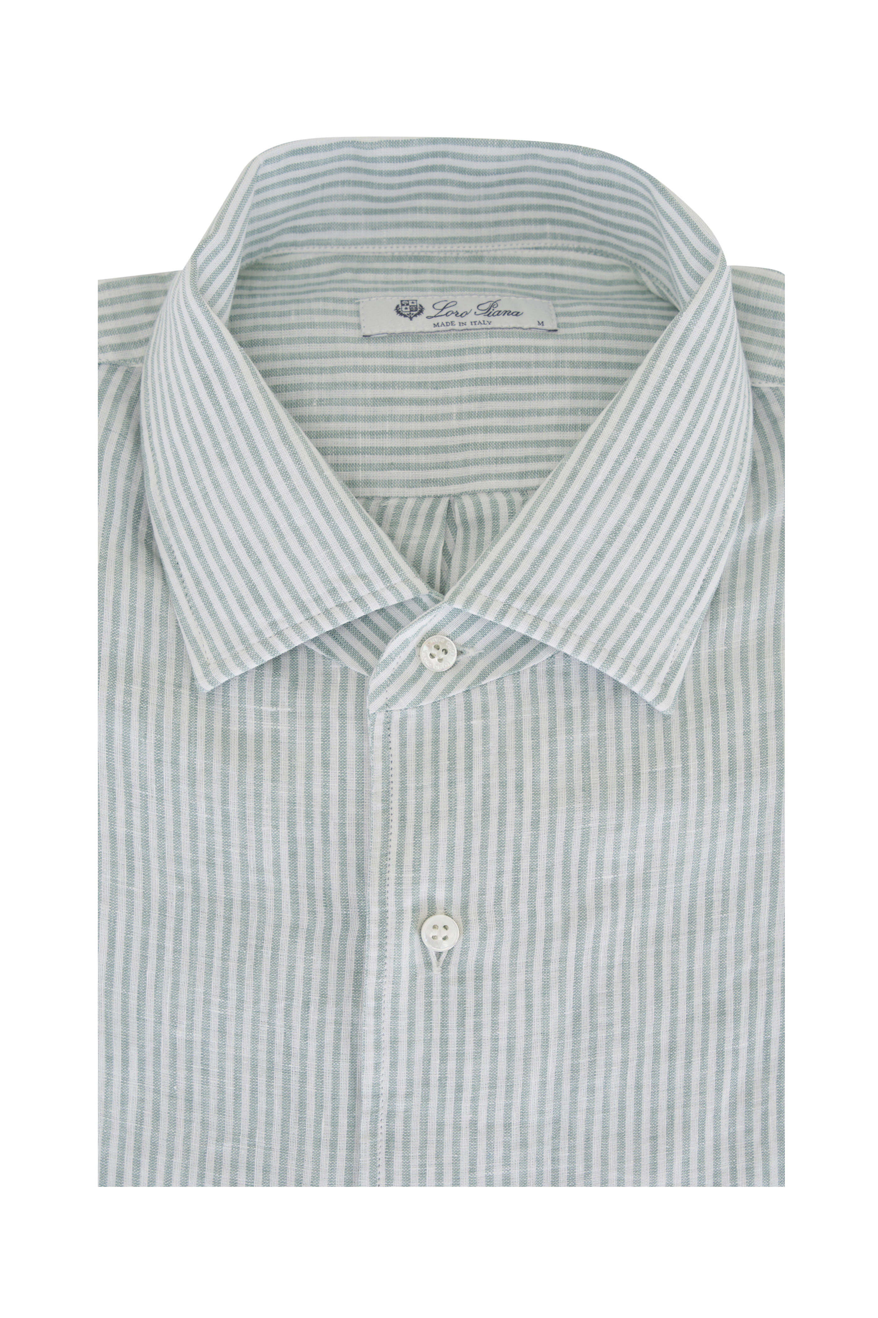 Loro Piana - Raffaele Green & White Stripe Linen Sport Shirt