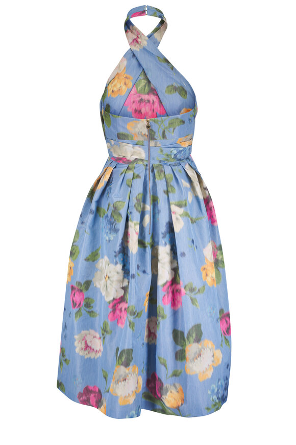 Carolina Herrera Cloud Blue Floral Print Halter Midi Dress - view 5