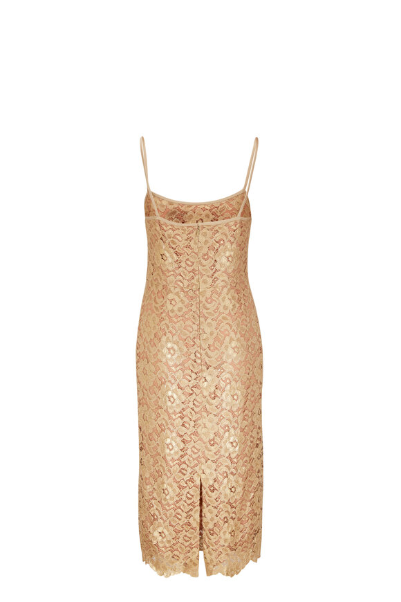 Michael Kors Collection - Gold Floral Lace Midi Slip Dress