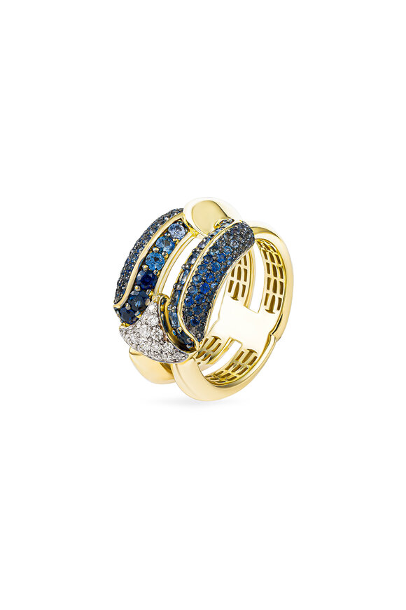 Miseno 18k Yellow Gold Arco Diamond & Sapphire Ring