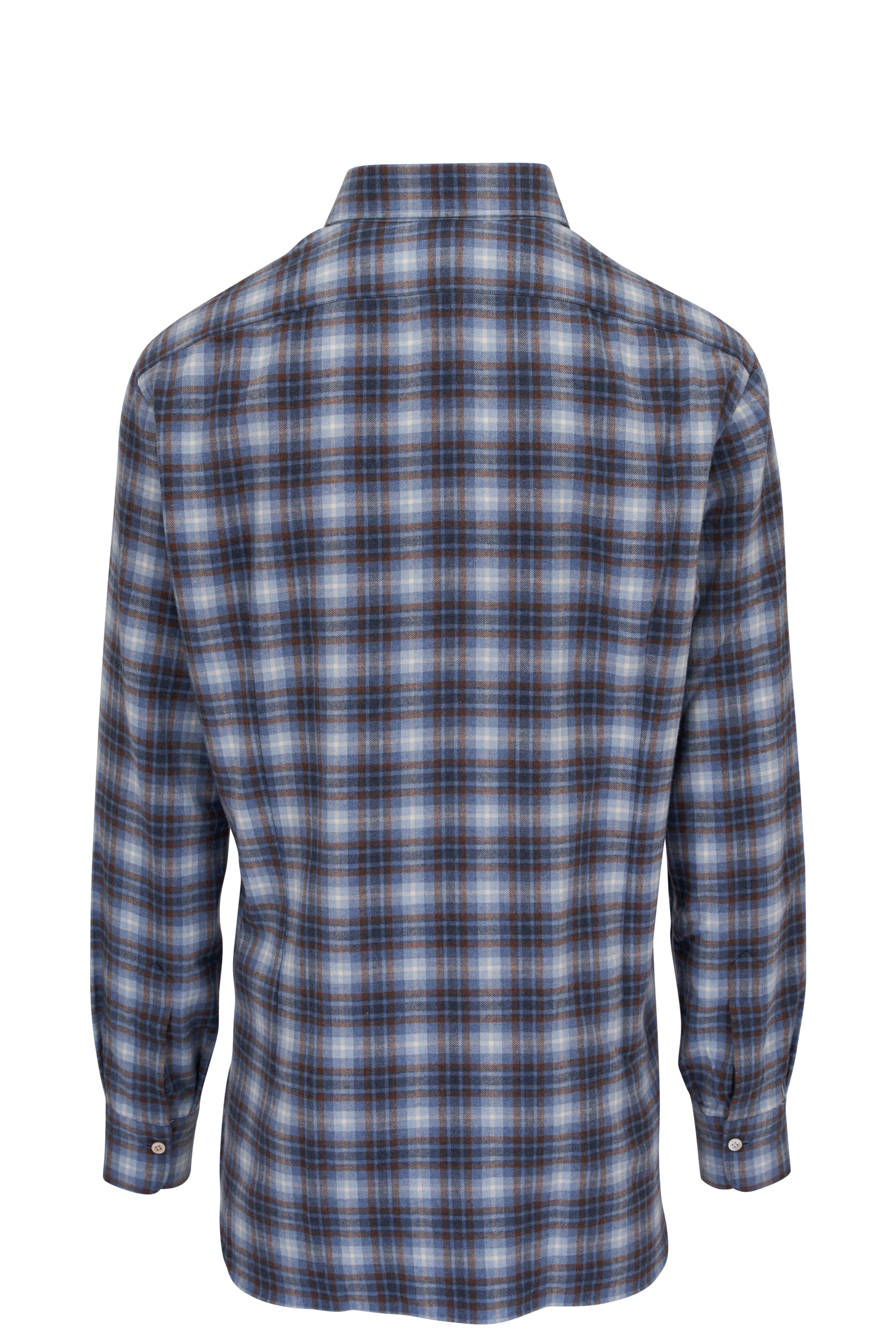 Kiton - Light Blue & Vicuna Check Cotton Dress Shirt