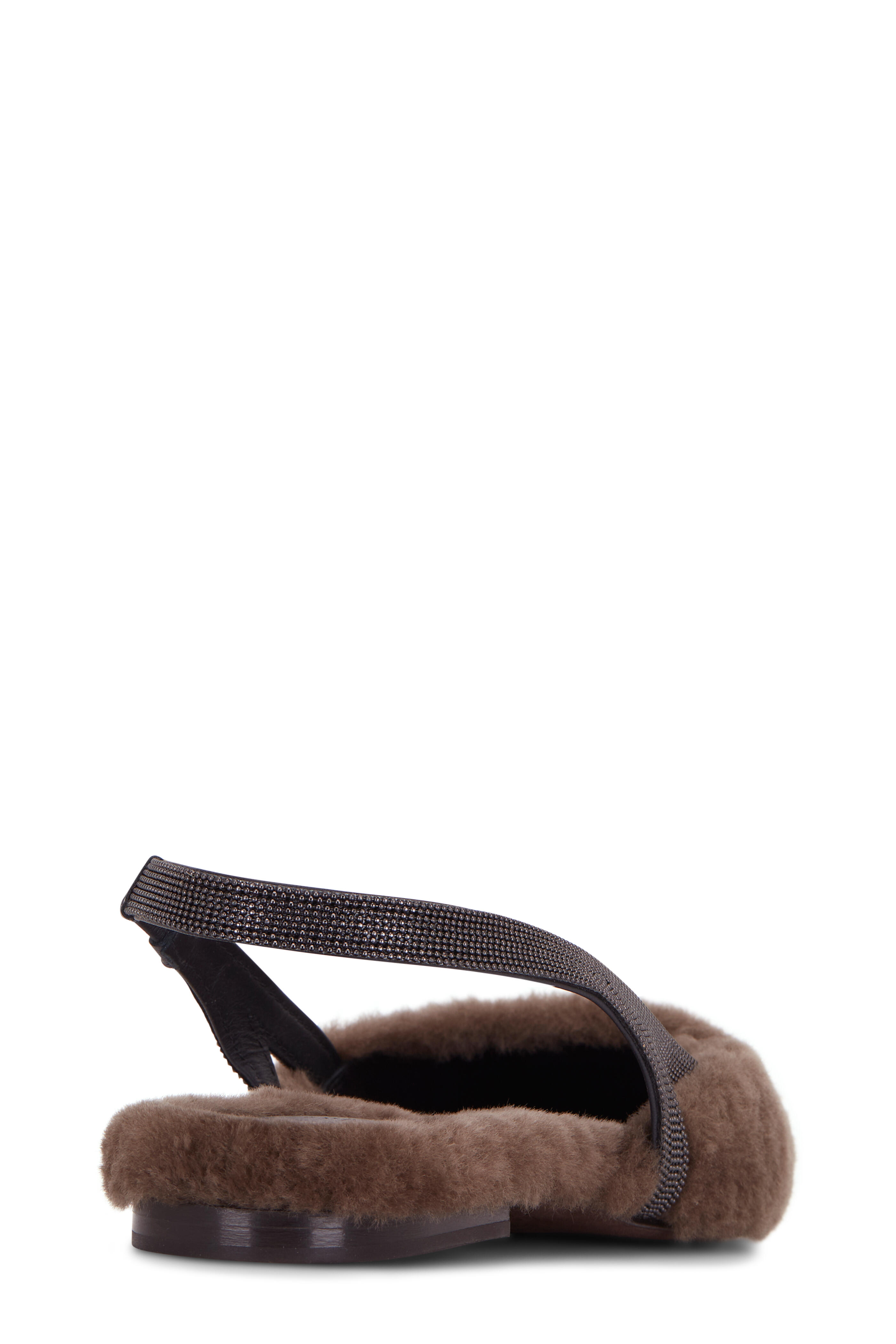 Brunello Cucinelli - Cigar Fur Pointed Toe Slingback Flat