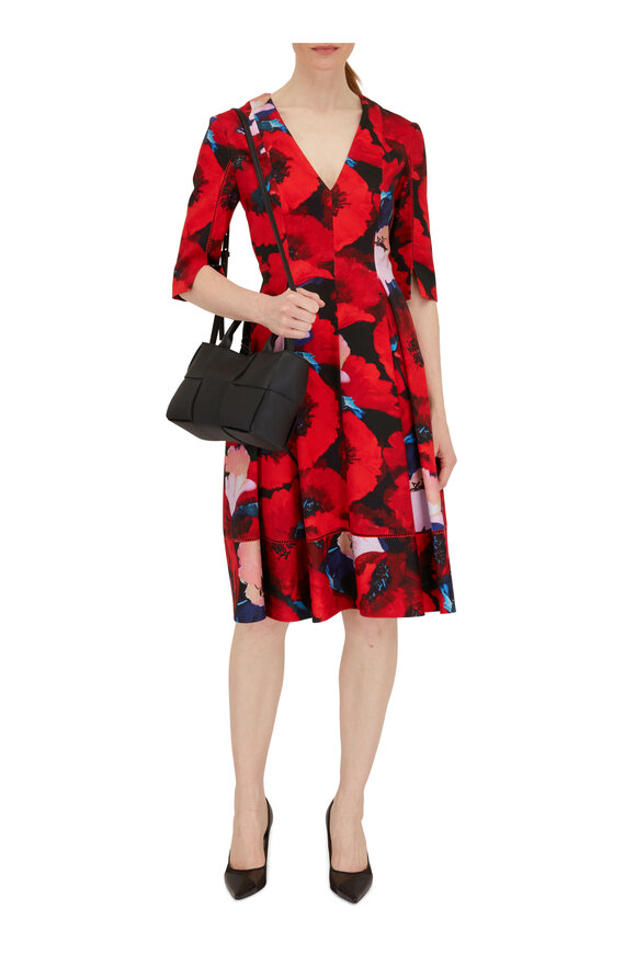 Talbot Runhof - Red Poppies Cotton Piqué Dress 