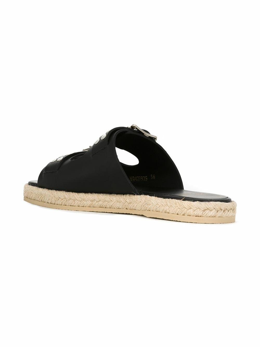 Saint Laurent - Black Leather Studded Espadrille Slide