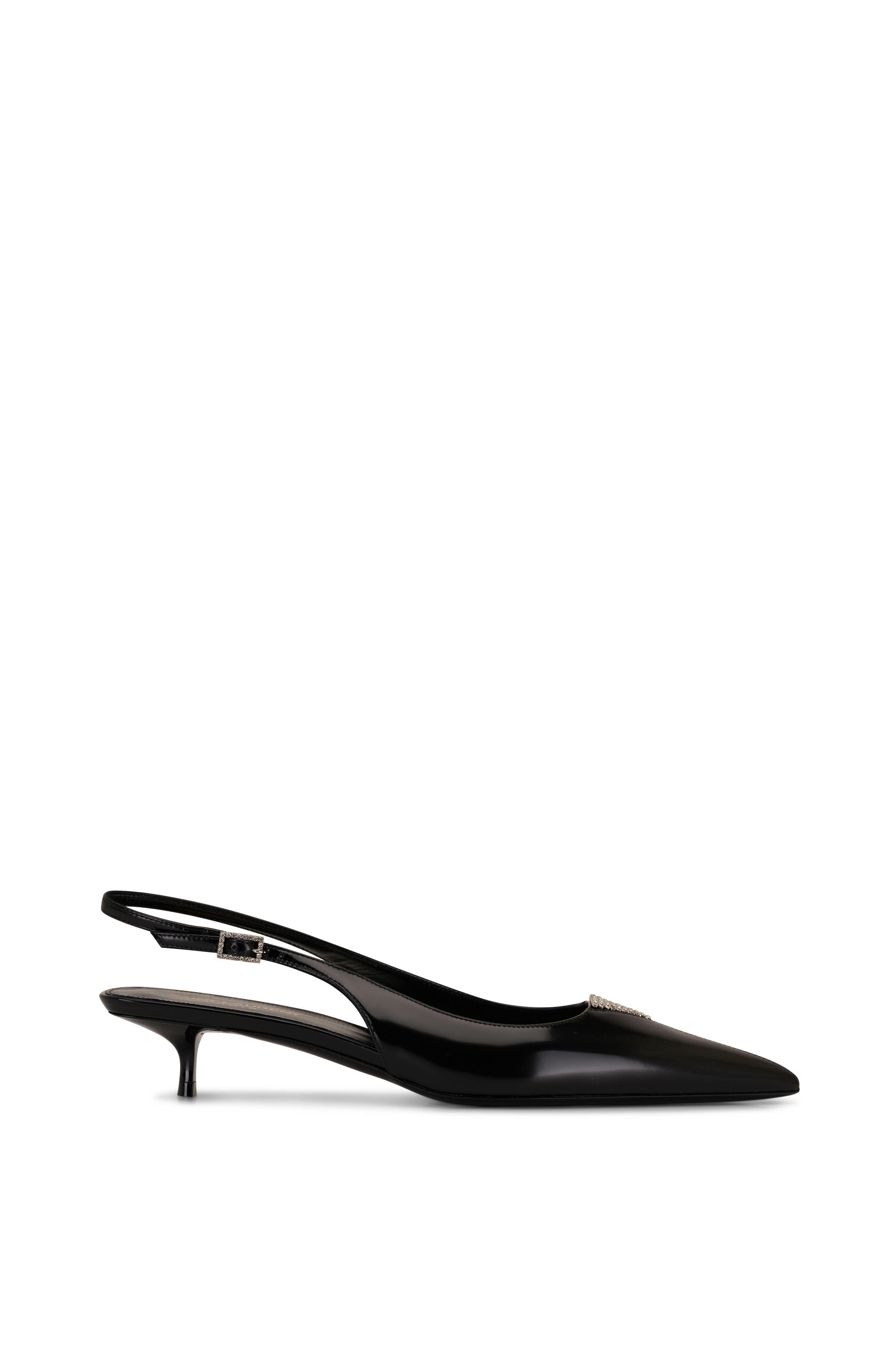Saint Laurent Women's Cherish Glazed Leather Rhinestone Slingback