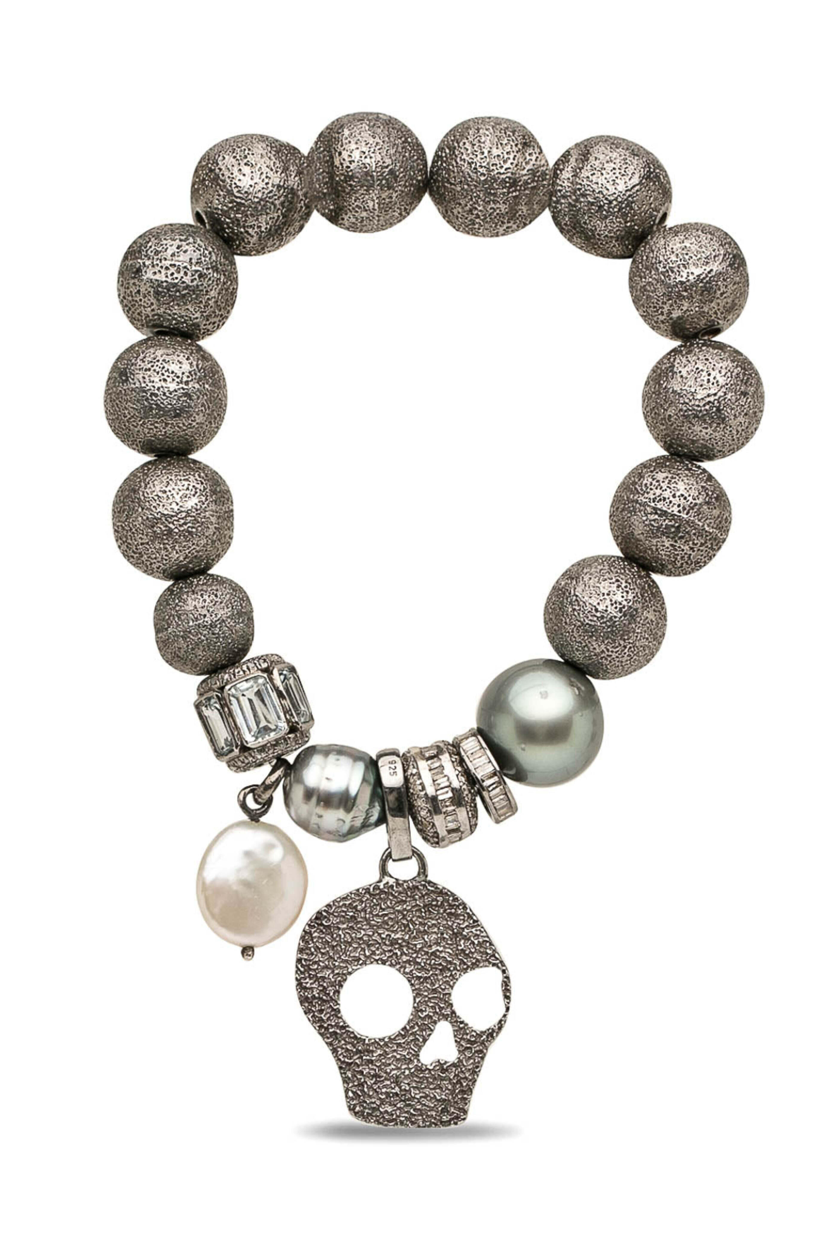 The Woods Fine Jewelry - Diamond Skull Charm Tahitian Pearl Bracelet
